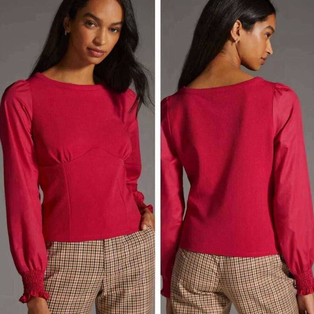 By Anthropologie Pink Structured Long-Sleeve Top Size L